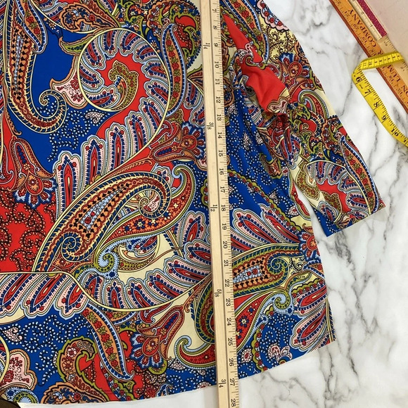 Chico's Fancy Paisley Cold-Shoulder Top Womens Size 2 Large Orange‎ Blue Paisley - Picture 10 of 11